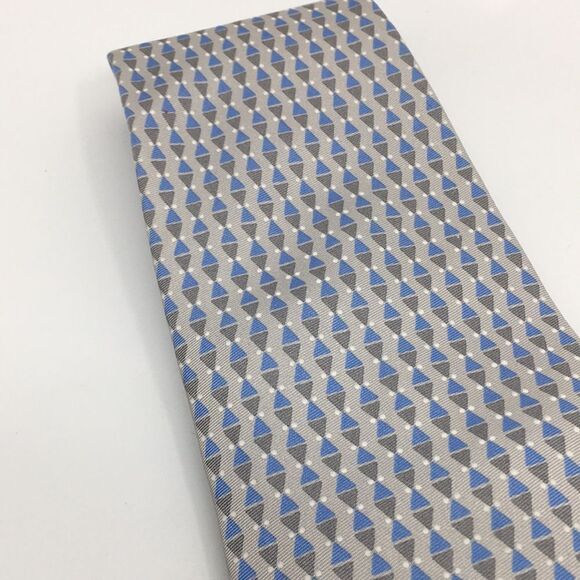 Lancel Paris 100% Silk Geometric Blue and Gray Tie Made in Italy - Picture 6 of 14